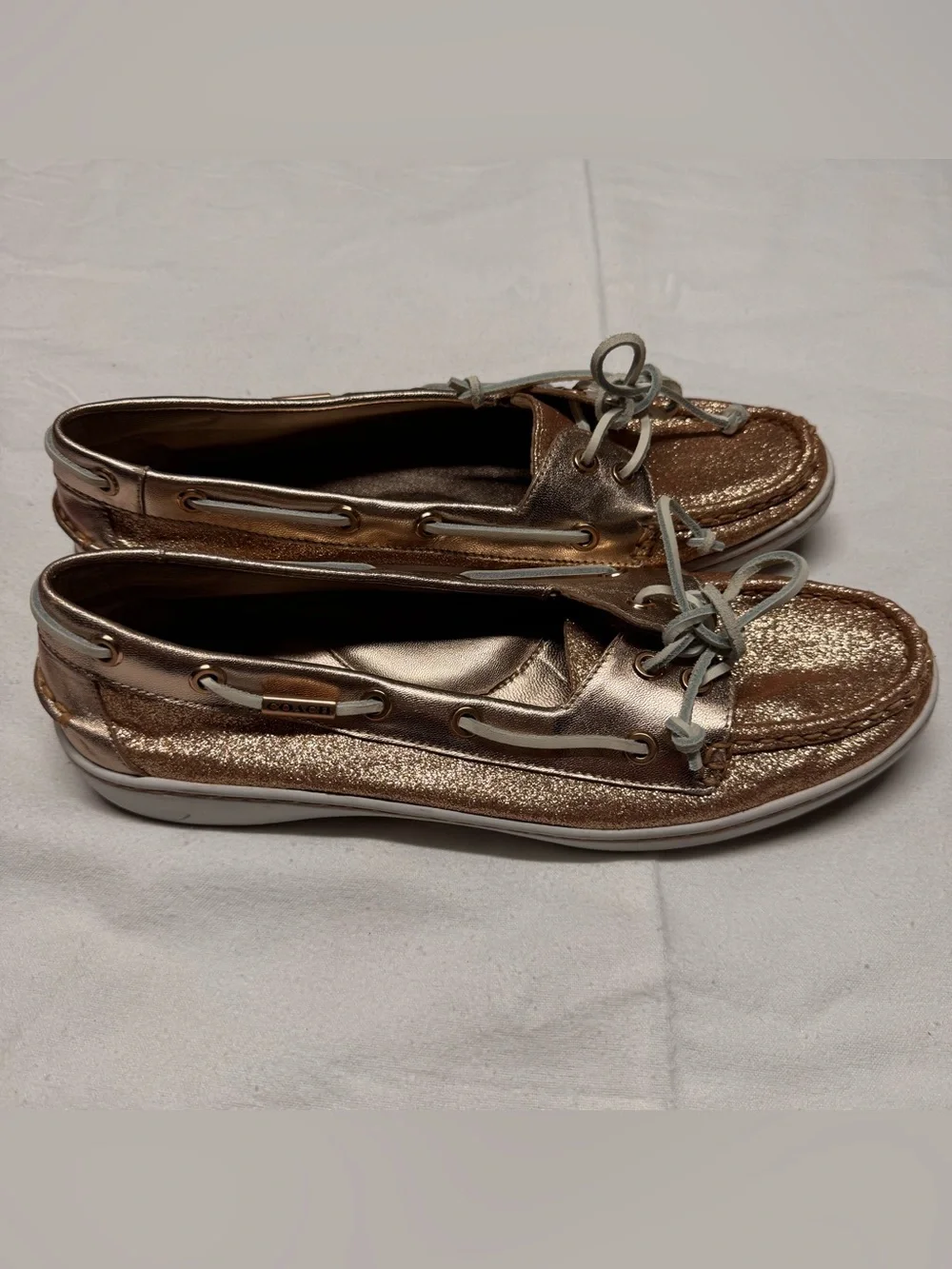 Coach Metallic Rose Gold Glitter Boat Shoes